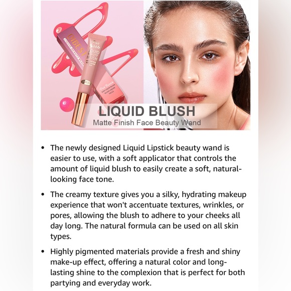 Matte Finish Liquid Blush Stick Soft Cushion Applicator For Natural Cheeks Tint - Picture 7 of 12